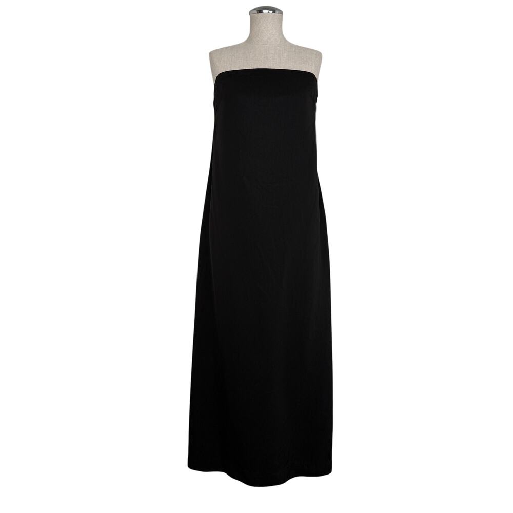 & Other Stories Satin Midi Dress Minimal Strapless Slip Black Size 8 CBK Style